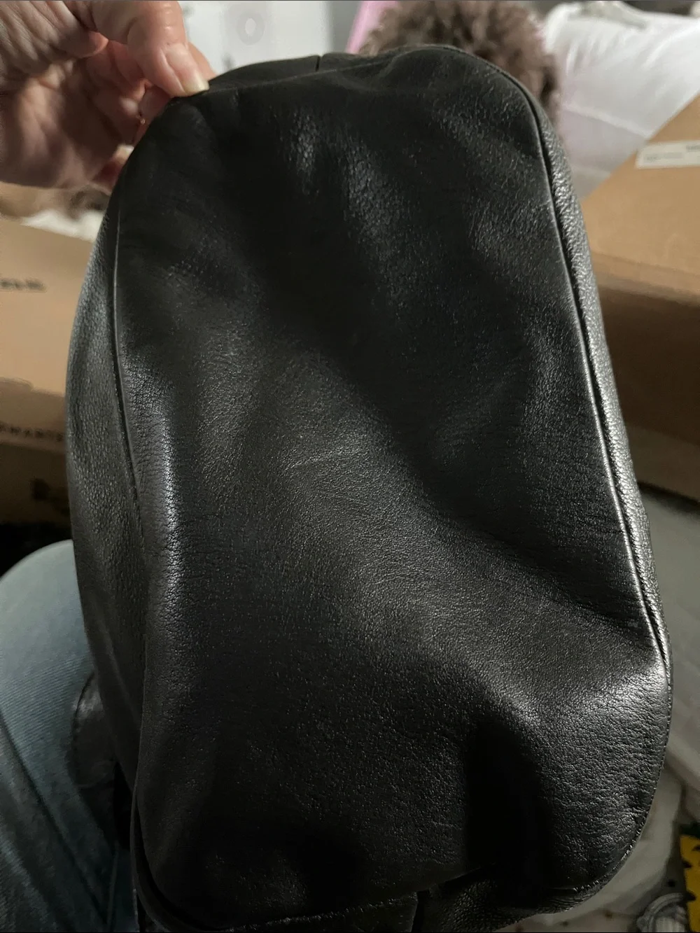 Fossil Black Leather Drawstring Crossbody with Gold Hardware
